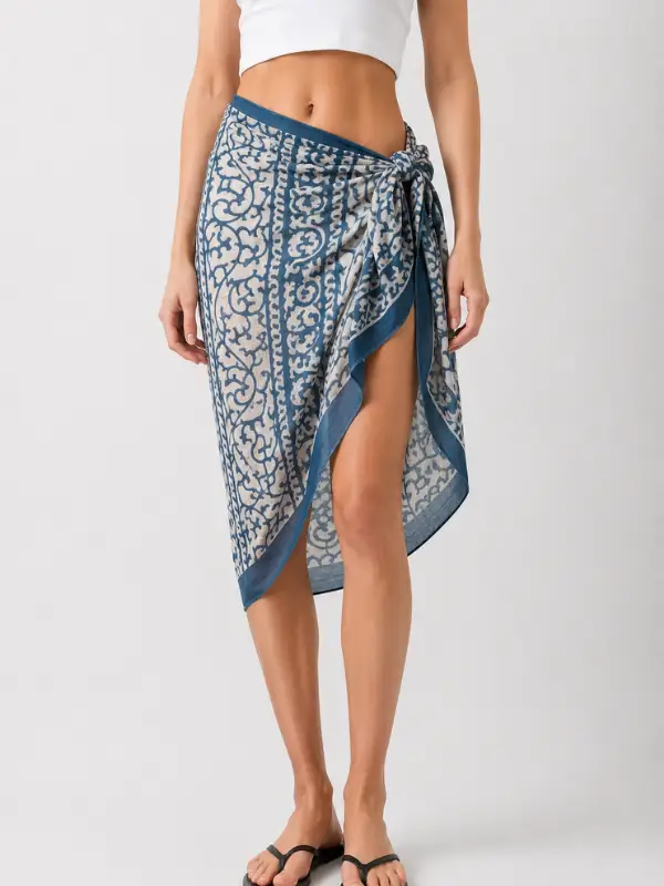Hand Block Printed Blue Cotton Pareo maison Neela