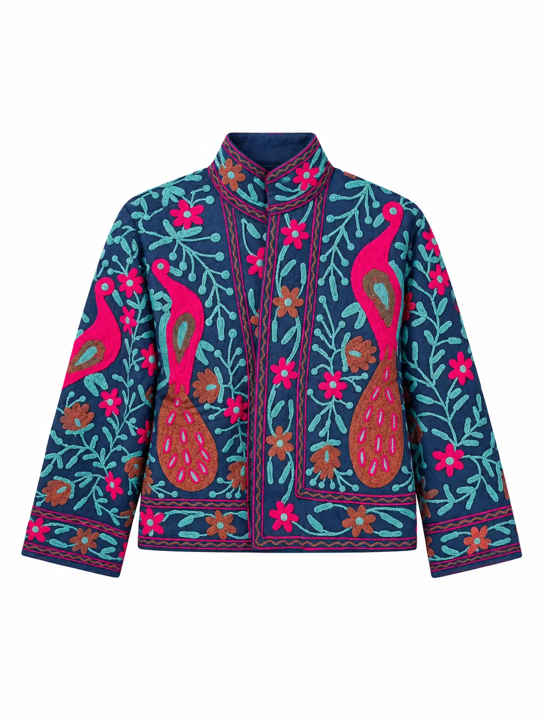 Maan Embroidery Peacock Jacket in Blue & Pink | Maison Neela