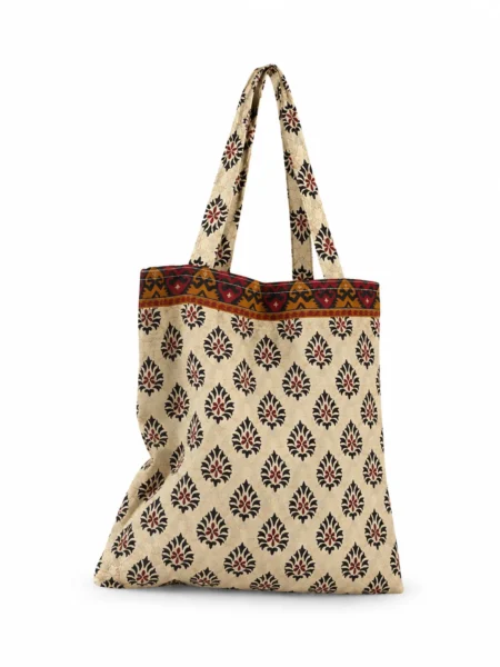 recycled saree Bag in Beige floral design Maison Neela
