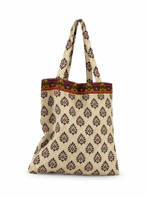 recycled saree Bag in Beige floral design Maison Neela