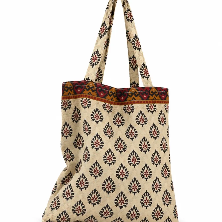 recycled saree Bag in Beige floral design Maison Neela