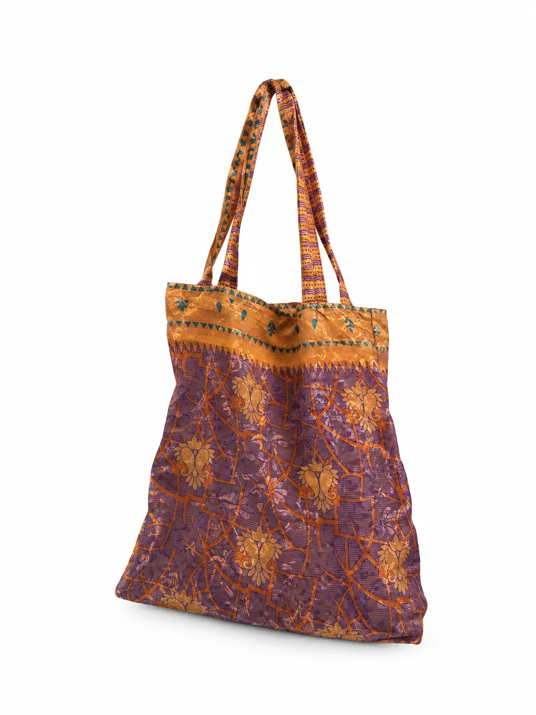 Handmade recycled saree Bag in Orange Color Maison Neela