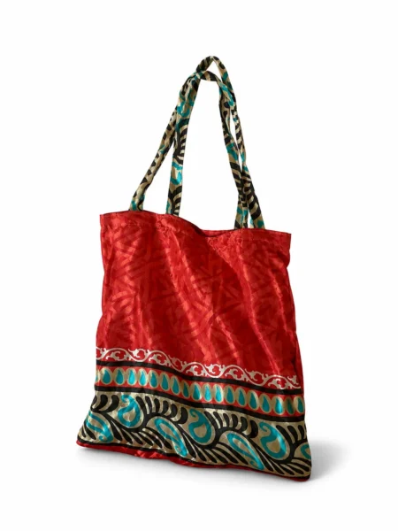 Handmade recycled saree Bag in Red Maison Neela