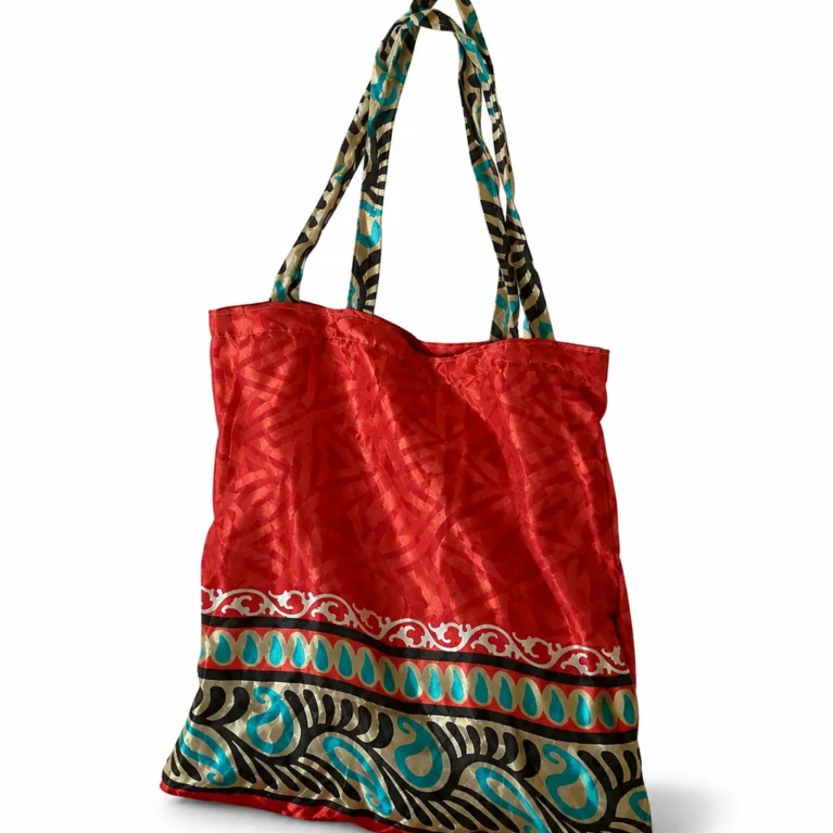 Handmade recycled saree Bag in Red Maison Neela